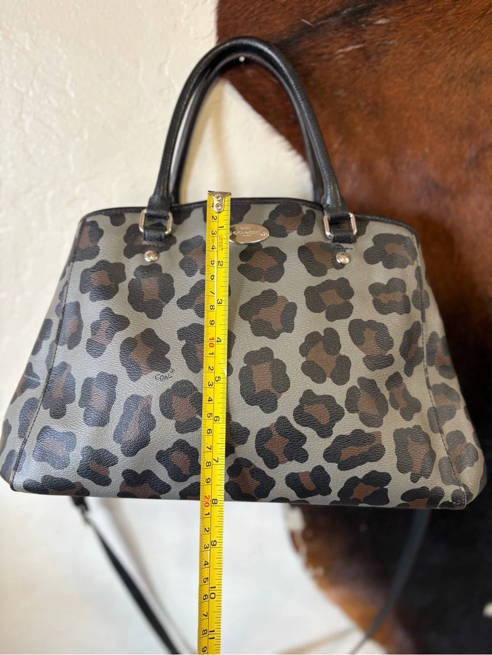 COACH Leopard-Print Satchel in Grey and Black
